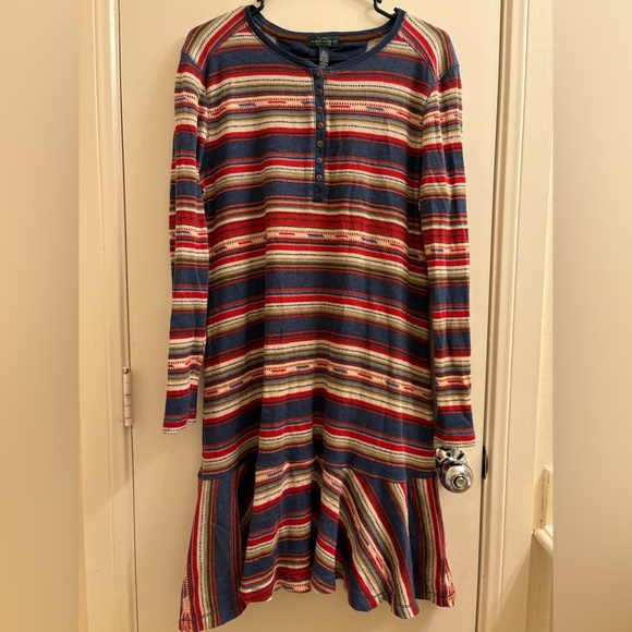 Lauren Ralph Lauren LRL Aztec Southwestern Bohemian Ruffle Waffle Knit Dress XL - Picture 1 of 8